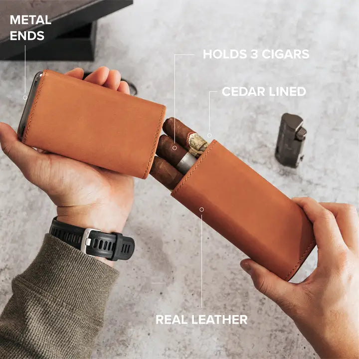 Premium Klaro 3 Cigar Protective Travel Case - Saddle Brown