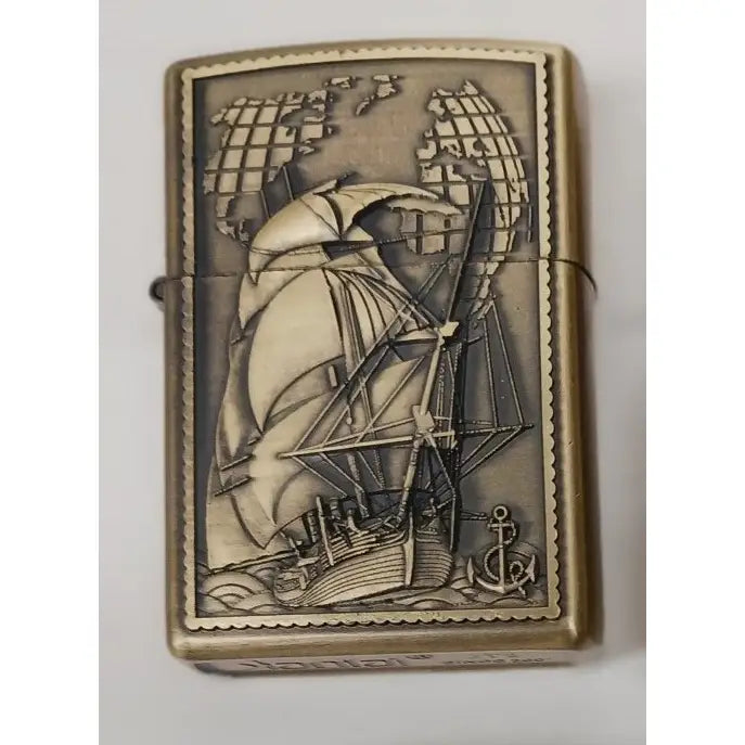 Amazing Brass Finish Ship & World Globe Case Lighter