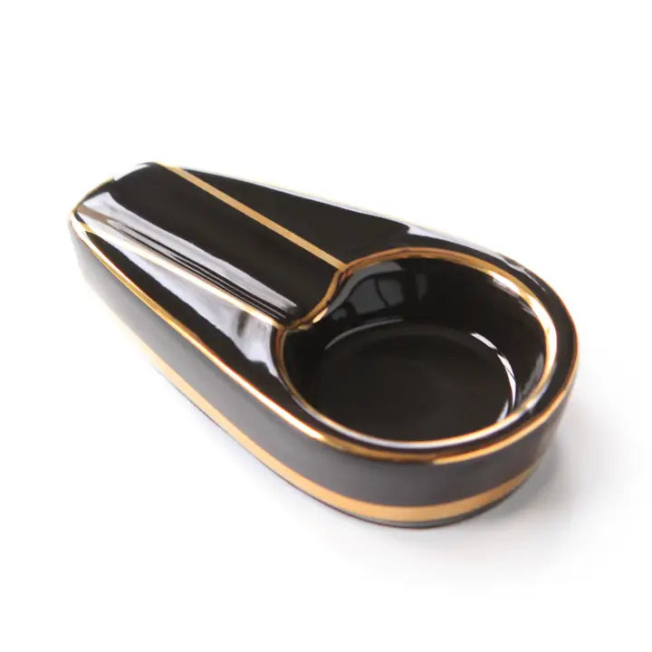 Single Black and Gold Inlay Ceramic Ashtray
